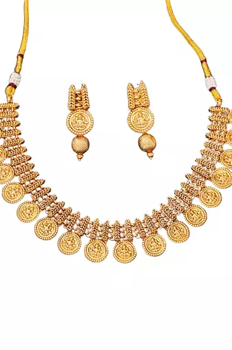 Temple jewelry style with lakshmiji motif     ethnic indian design for special occasions, lightweight & comfortable wear