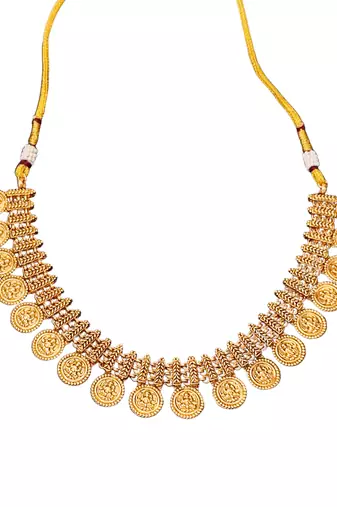 Temple jewelry style with lakshmiji motif     ethnic indian design for special occasions, lightweight & comfortable wear
