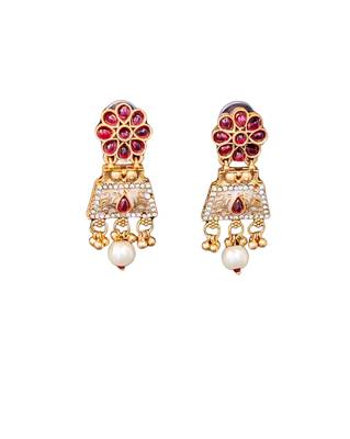 Temple inspired bell pendant necklace set with pearl drops 6