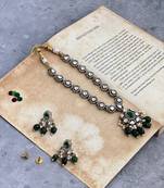 Gold plated green kundan necklace set