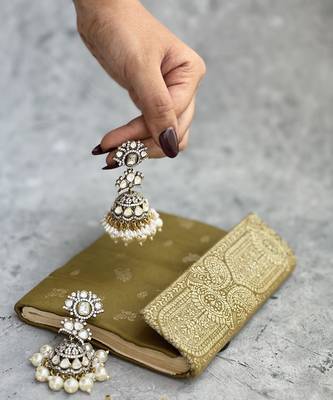 Gold plated white kundan earrings 1