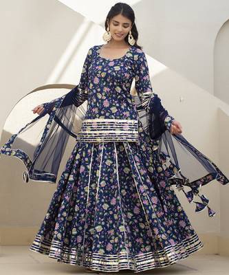 Blue cotton printed kurta set 1