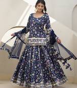 Blue cotton printed kurta set