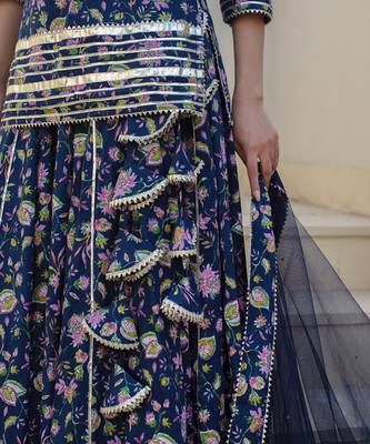 Blue cotton printed kurta set 2