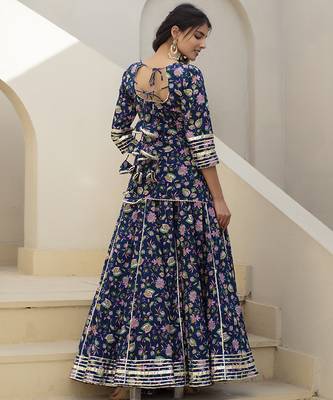 Blue cotton printed kurta set 4