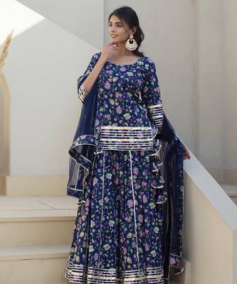 Blue cotton printed kurta set 5