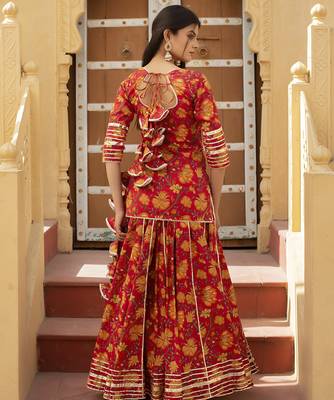 Red cotton printed kurta set 2