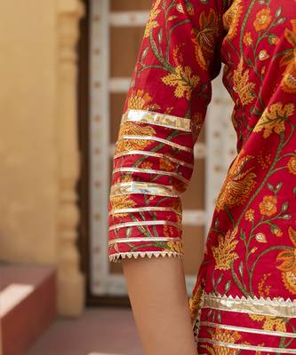 Red cotton printed kurta set 4