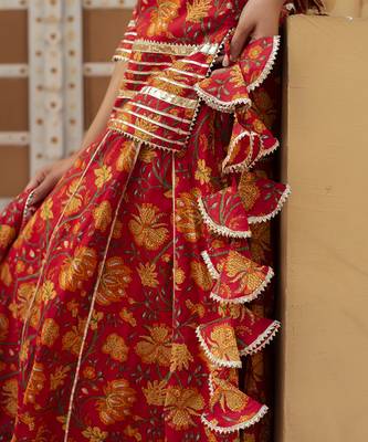 Red cotton printed kurta set 5