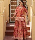 Orange cotton printed kurta set