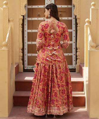 Orange cotton printed kurta set 4