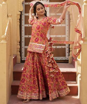 Orange cotton printed kurta set 5