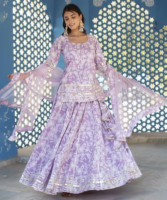 Lilac cotton printed kurta set 1
