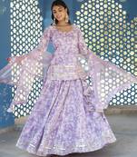 Lilac cotton printed kurta set