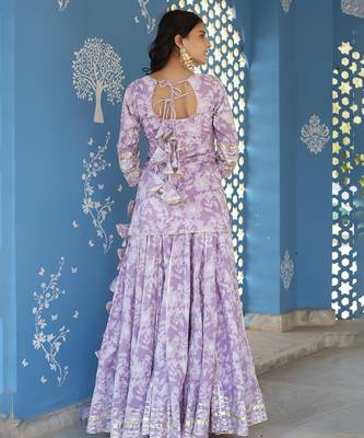 Lilac cotton printed kurta set 2