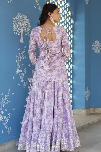 Lilac cotton printed kurta set