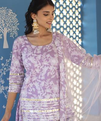 Lilac cotton printed kurta set 3