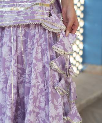 Lilac cotton printed kurta set 4