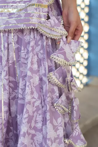 Lilac cotton printed kurta set