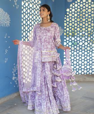 Lilac cotton printed kurta set 5
