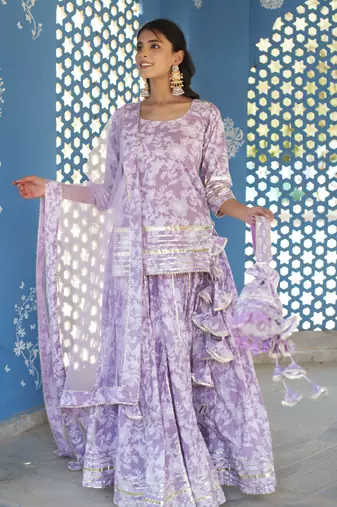 Lilac cotton printed kurta set