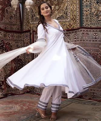 White cotton plain anarkali 1