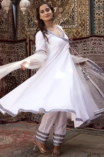 White cotton plain anarkali
