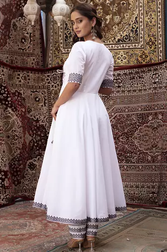 White cotton plain anarkali