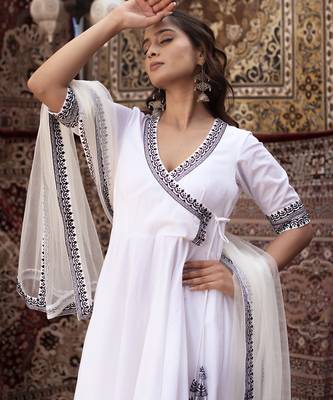 White cotton plain anarkali 5