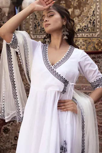 White cotton plain anarkali