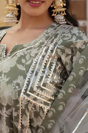 Green cotton printed anarkali