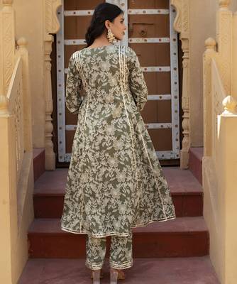 Green cotton printed anarkali 5