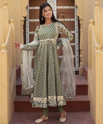 Green cotton printed anarkali 2