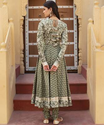 Green cotton printed anarkali 4