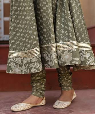 Green cotton printed anarkali 5