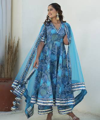 Blue cotton printed anarkali 1