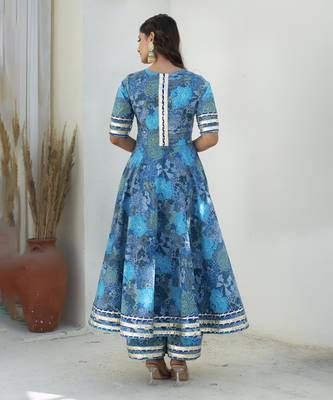 Blue cotton printed anarkali 2