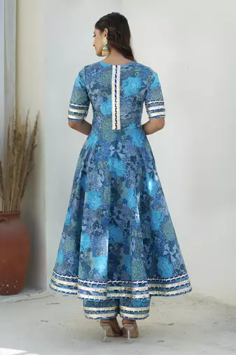 Blue cotton printed anarkali