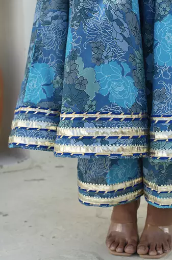 Blue cotton printed anarkali