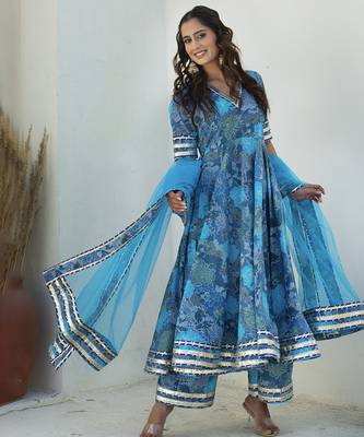 Blue cotton printed anarkali 4