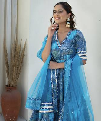 Blue cotton printed anarkali 5