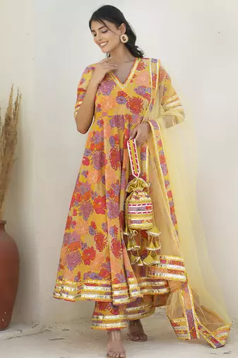Multicolor cotton printed anarkali