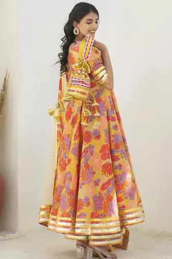 Multicolor cotton printed anarkali