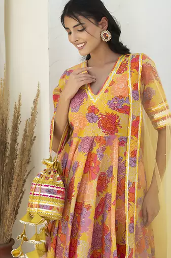 Multicolor cotton printed anarkali