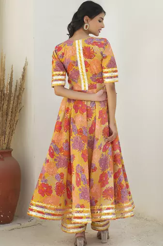 Multicolor cotton printed anarkali