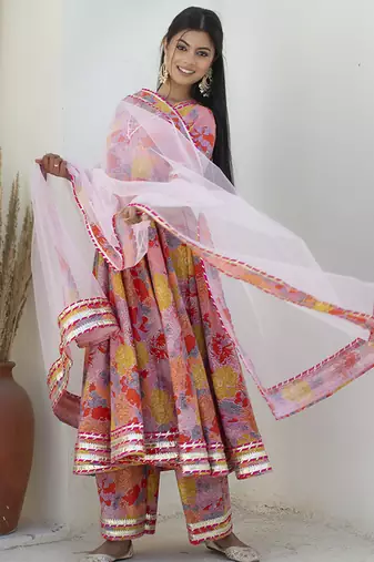 Multicolor cotton printed anarkali