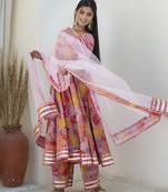 Multicolor cotton printed anarkali