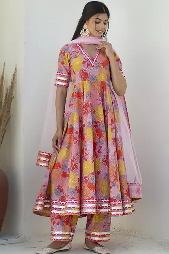 Multicolor cotton printed anarkali
