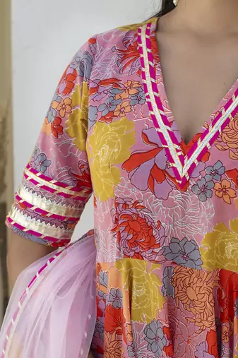 Multicolor cotton printed anarkali