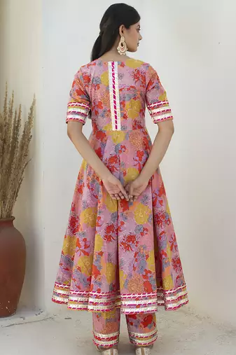 Multicolor cotton printed anarkali